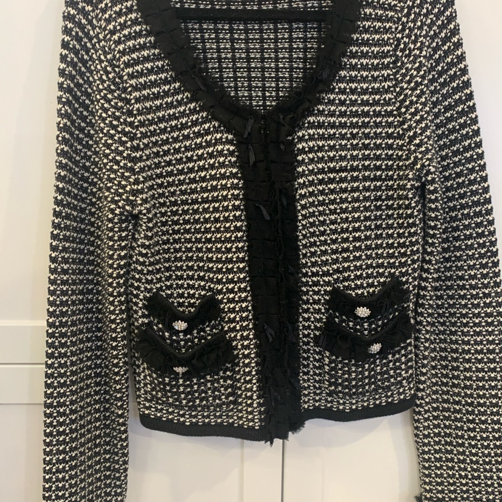Black & White Houndstooth Knit Cardigan Sweater